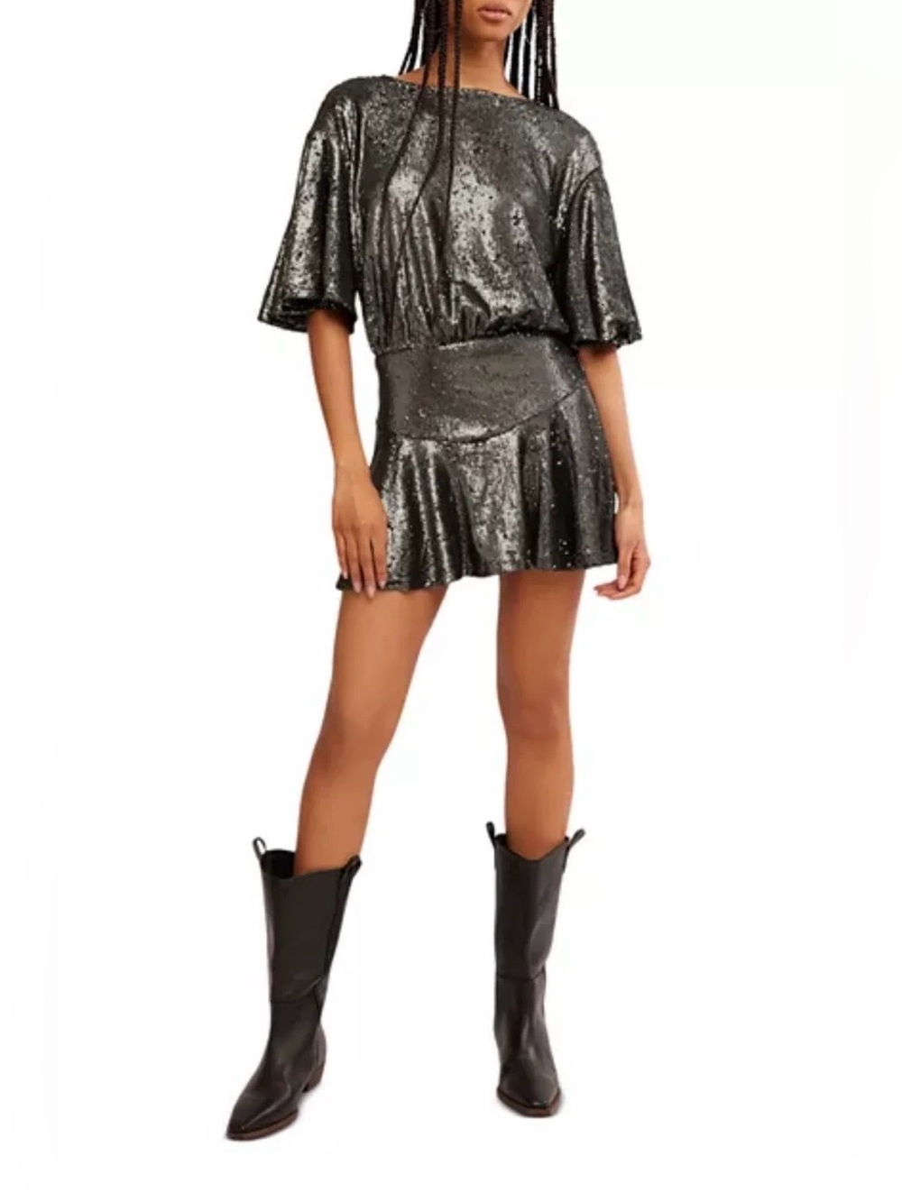 Free People Metallic Black Sequin Mini Skirt